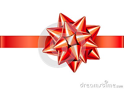 Red satin gift ribbon and bow isolated on white background. Vector Illustration