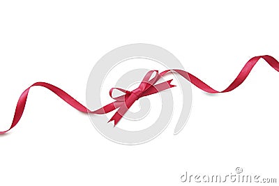 Red satin ribbon isolated on white. Holiday curled decor, christmas present decoration. Festive element Stock Photo