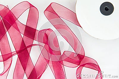 Red satin ribbons Stock Photo