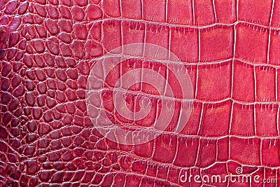 Red scales macro exotic background, embossed under the skin of a reptile, crocodile. Texture genuine leather close-up Stock Photo
