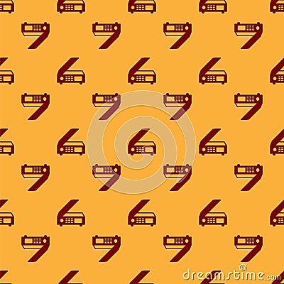 Red Scanner icon isolated seamless pattern on brown background. Scan document, paper copy, print office scanner. Vector Vector Illustration