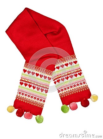 Red scarf with a pattern in the shape of a heart Stock Photo