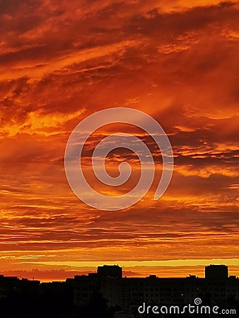 red scarlet sunset on the background of Stock Photo