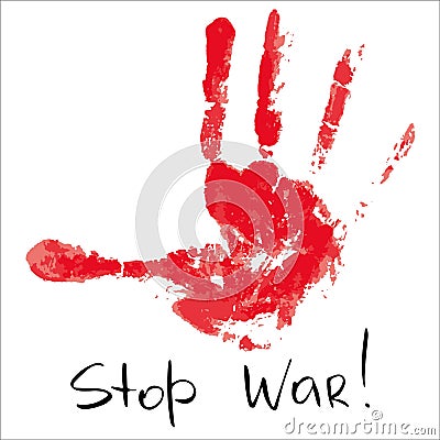 Red Scarry Bloody hand print. Stop War. Vector Illustration