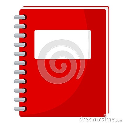 Red School Notebook Flat Icon on White Vector Illustration