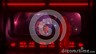 Red Sci-Fi Earth from a Window in Space Loop Motion Background. 3D Red Sci-Fi Earth from a Window in Space Loop Motion Background Backdrop royalty free illustration Red Sci-Fi Earth from a Window in Space Loop Motion Background. 3D Red Sci-Fi Earth from a Window in Space Loop Motion Background Backdrop royalty free illustration