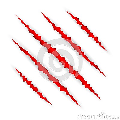 Red scratch set. Claws scratching animal scrape track. Vector illustration Vector Illustration