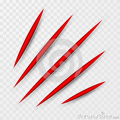 Red scratch set. Claws scratching animal scrape track. Vector illustration Vector Illustration