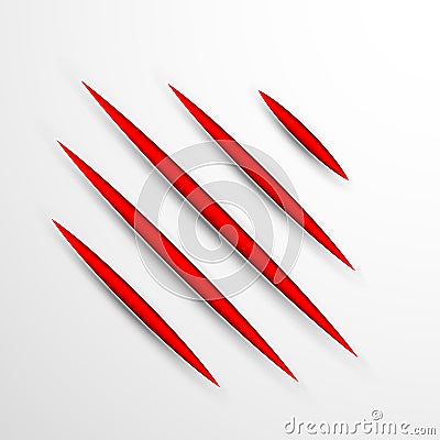 Red scratch set. Claws scratching animal scrape track. Vector illustration Vector Illustration