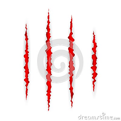 Red scratch set. Claws scratching animal scrape track. Vector illustration Vector Illustration