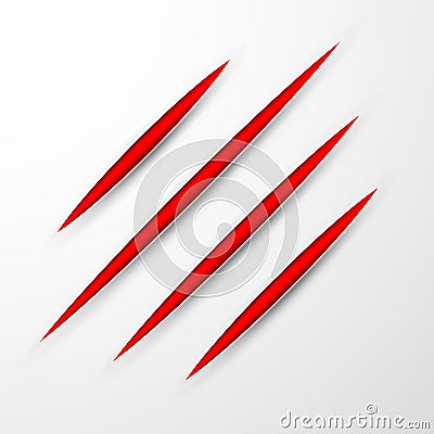 Red scratch set. Claws scratching animal scrape track. Vector illustration Vector Illustration