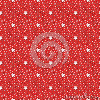 Red Seamless pattern. Christmas wrapping paper. Kids textile with stars design. Vector Illustration