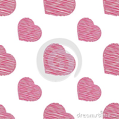 Red seamless pattern of hearts on a white background. Simple flat vector illustration. For the design of paper wallpaper, fabric, Vector Illustration