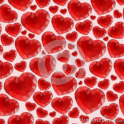 Red seamless pattern made of bright hearts Vector Illustration