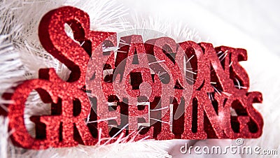 Red Seasons Greetings Sign for christmas Stock Photo