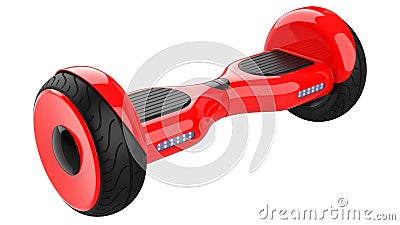 Red self balancing scooter. 3d rendering of self-balancing hover board, isolated on white background Stock Photo