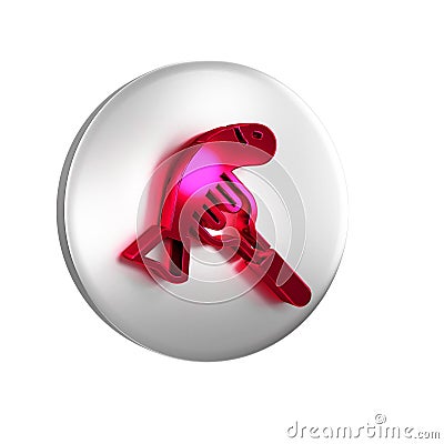 Red Served fish on a plate icon isolated on transparent background. Silver circle button. Stock Photo