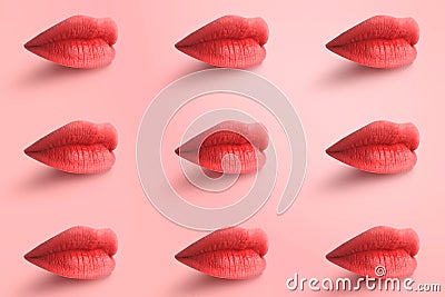 Sexy Lip. Close-up Beautiful lips. A girl with beautiful plump lips, painted blue lipstic. 3d illustration Cartoon Illustration
