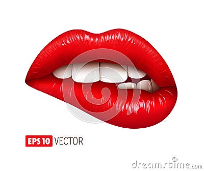 Red sexy lips isolated on white. Realistic 3d illustration Cartoon Illustration