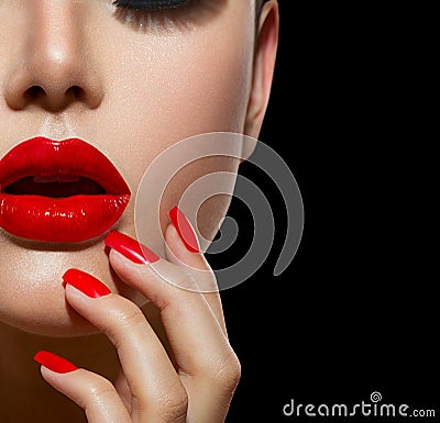 Red Lips and Nails Stock Photo