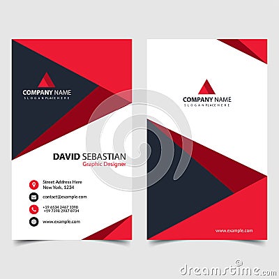 Red shape id, corporate and visit card. Elegant name card templates. Modern creative business card with abstract shapes. Vertical Editorial Stock Photo