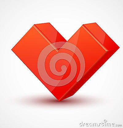 Red shiny 3d cubic heart Vector Illustration