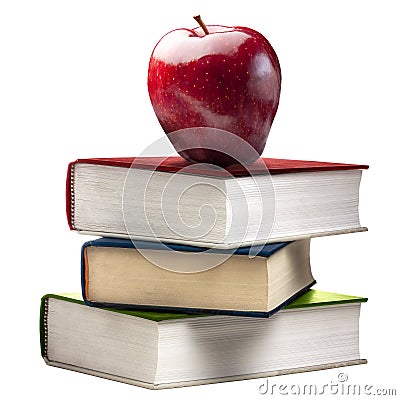 Red Shiny Apple Stack Book Books Colored Isolated Stock Photo