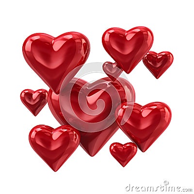 Red shiny decorative hearts 3d illustration Cartoon Illustration