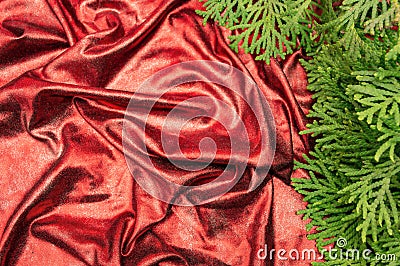 Red shiny fabric drape the new year texture Christmas Stock Photo