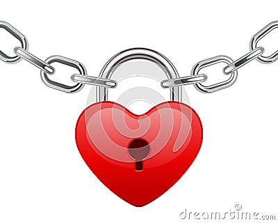 Red shiny heart lock shape on chain Vector Illustration