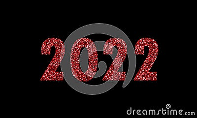 Red shiny 2022 isolated on black. Sparkling iridescent sequins. Vector New Year template. Vector Illustration