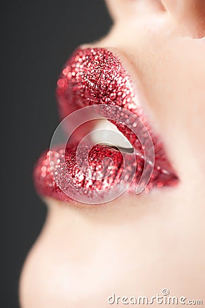 Red Shiny Lips Stock Photo