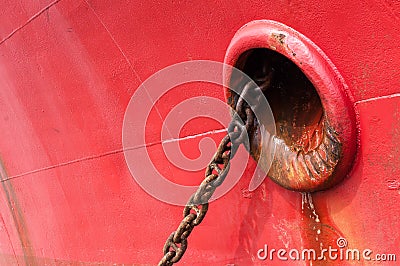 Red Ship Detail With big chain Stock Photo