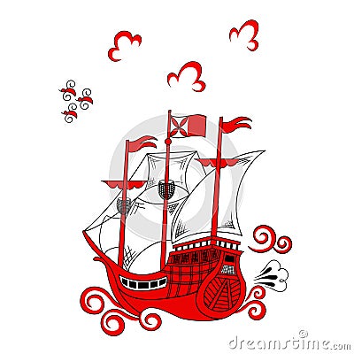 A red ship on a white background Vector Illustration