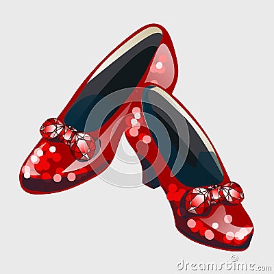 Red shoes with bow made from rubies Vector Illustration