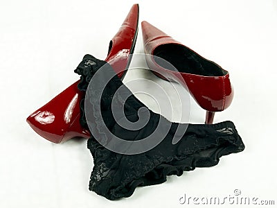 Red shoes and panties Stock Photo