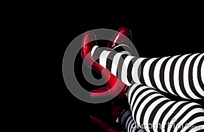 Red Shoes Striped Tights Stock Photo