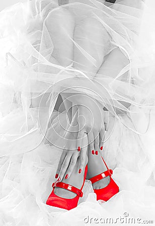 Red shoes wedding concept Stock Photo