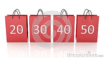 Red shopping bags with discount percentages Stock Photo