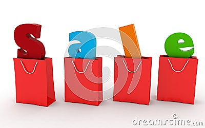 Red shopping bags with the inscription Sale inside Cartoon Illustration