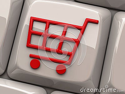 Red shopping cart symbol on computer key Stock Photo