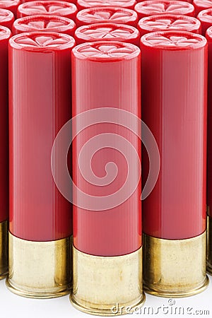 Red Shotgun Shells Lined Up Stock Photo