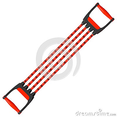 Red shoulder expander with plastic handles and rubberized cords in a striped braid, vector illustration Vector Illustration