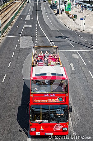 Red Sightseeing Tour Bus in Lisbon Editorial Stock Photo