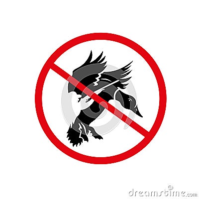 Red sign prohibiting the hunting of ducks and all game. Logo closed season hunting Cartoon Illustration
