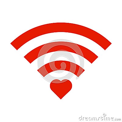 Red Sign Wifi with red heart isolated on white background. Wi-Fi icon. Vector Illustration