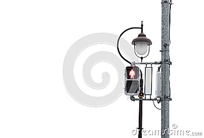 Red signal light across the street Stock Photo