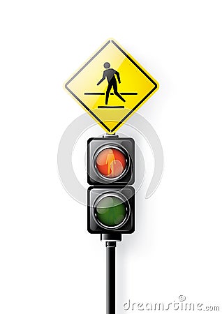 Red signal, Traffic lights for people crosswalk isolated on white background Vector Illustration