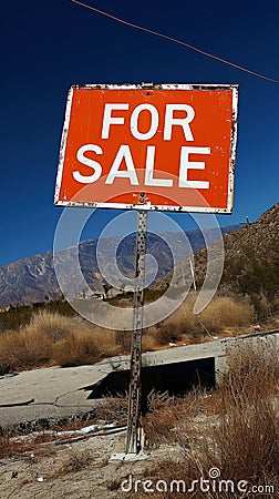 Red signpost with the words For sale against the night landscape backdrop. For sale button concept. Generative AI Stock Photo