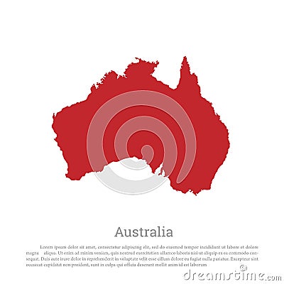 Red silhouette of continent Australia on a white background. Detailed map Vector Illustration